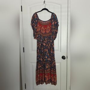 Floral Boho Maxi Dress in Navy and Rust